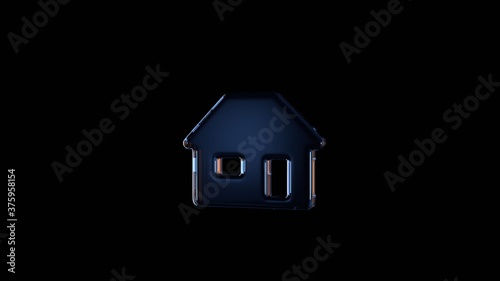 3d rendering glass symbol of house isolated on black with reflection