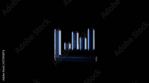 3d rendering glass symbol of chart bar isolated on black with reflection