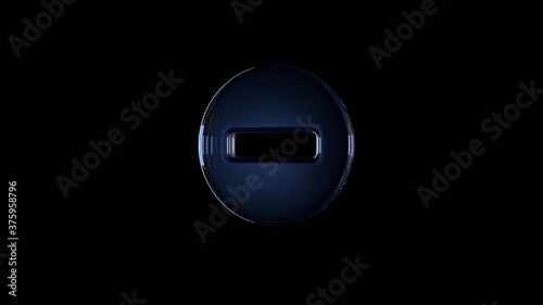 3d rendering glass symbol of minus circle isolated on black with reflection