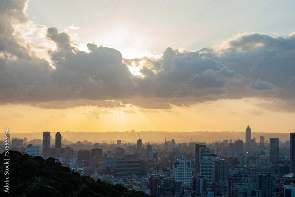 Sunset high angle view of the cityscape of Xinyi District