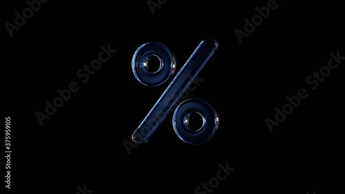 3d rendering glass symbol of percent isolated on black with reflection