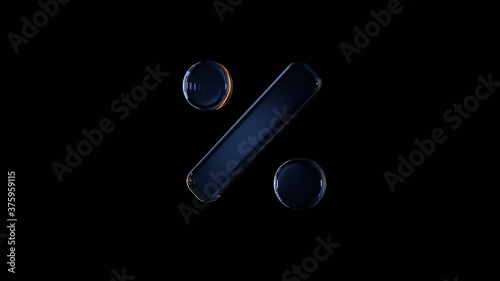 3d rendering glass symbol of percentage isolated on black with reflection