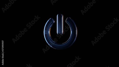 3d rendering glass symbol of power off isolated on black with reflection