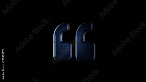 3d rendering glass symbol of quote left isolated on black with reflection