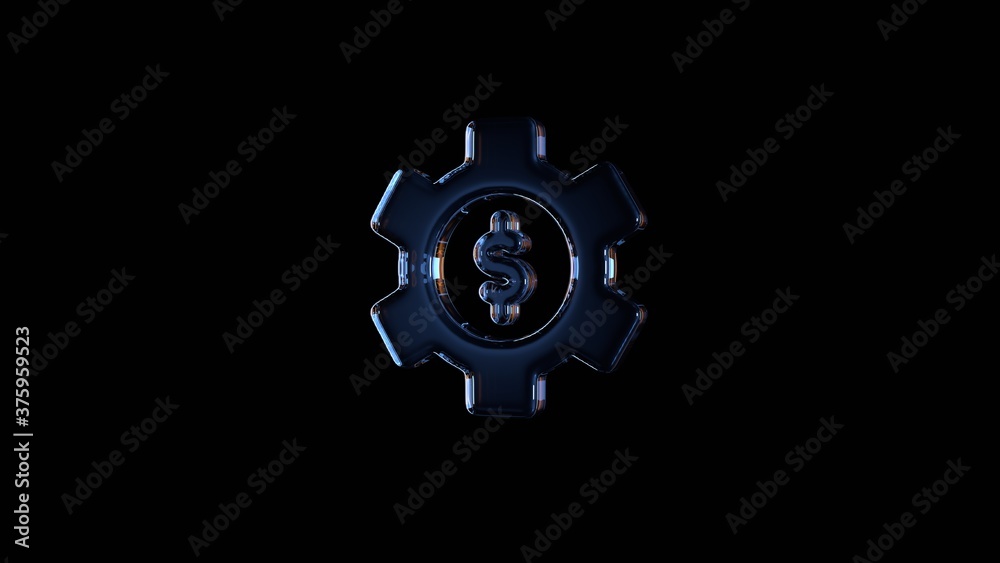 3d rendering glass symbol of setting isolated on black with reflection 3d rendering glass symbol of setting isolated on black with reflection