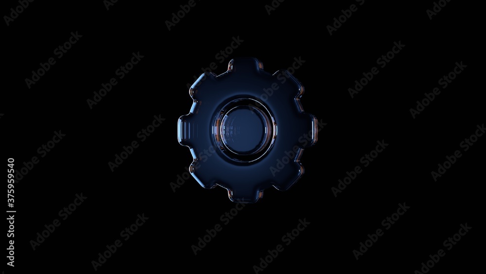 3d rendering glass symbol of settings isolated on black with reflection 3d rendering glass symbol of settings isolated on black with reflection