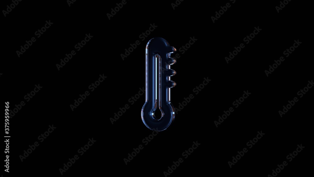 3d rendering glass symbol of thermometer isolated on black with reflection