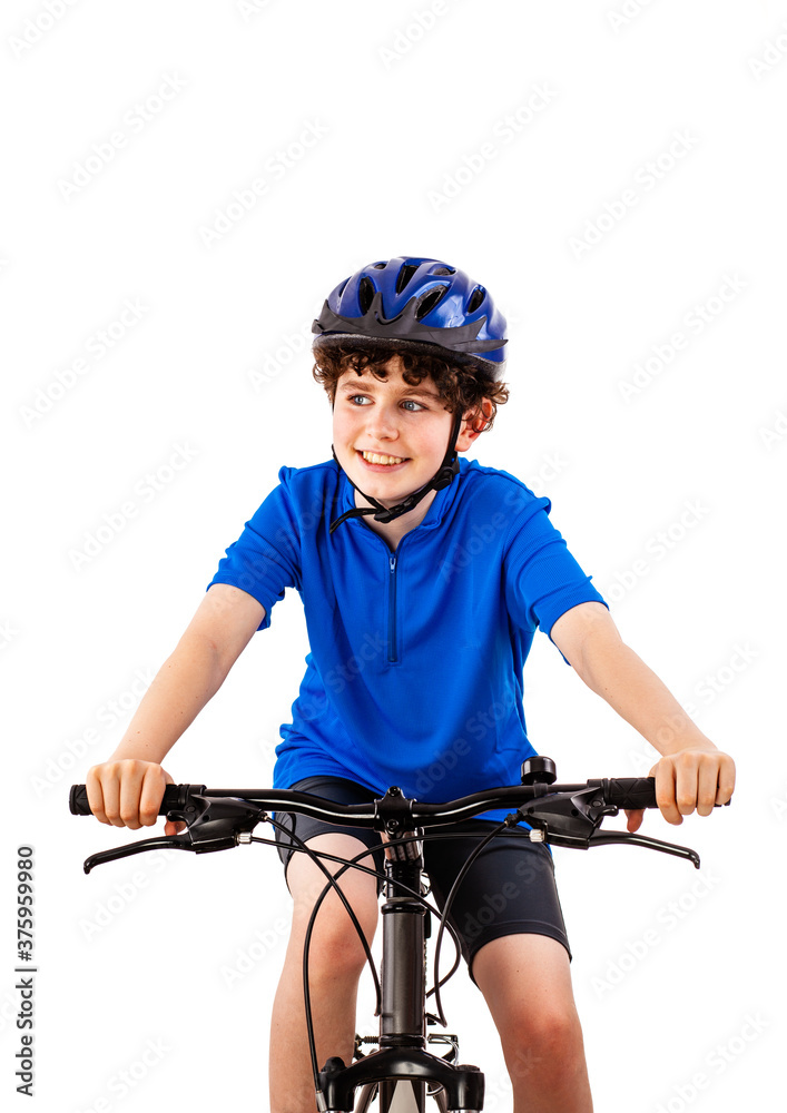 Naklejka premium Boy on bike isolated on white background 