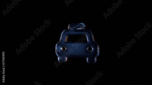 3d rendering glass symbol of taxi isolated on black with reflection