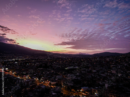 Aerial view of sunset in capital city Quito