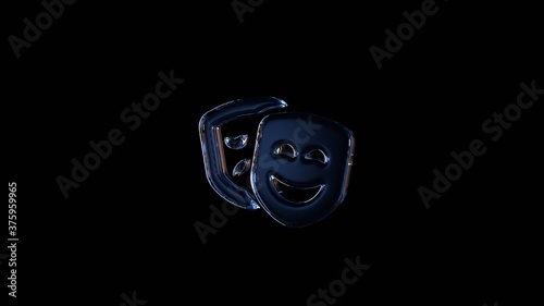 3d rendering glass symbol of theater masks isolated on black with reflection