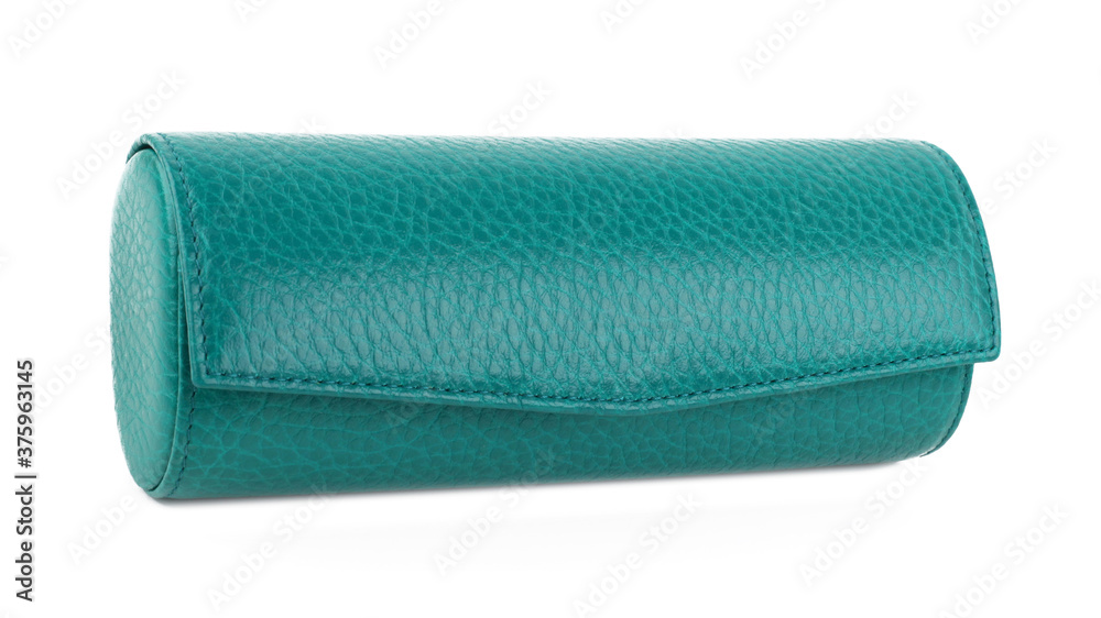 Fototapeta premium Closed new green leather eyeglasses case