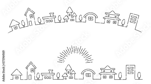 シンプルでかわいい町並みのイラスト