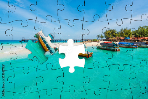Rectangular jigsaw puzzle with beautiful marine illustration photo