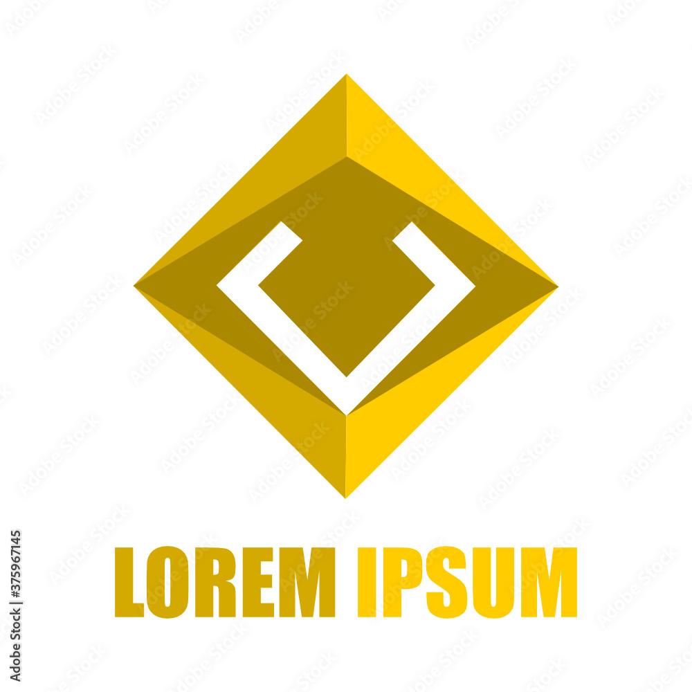 Fototapeta premium square vector logo for real estate and business with golden 3d home illustrations. Logo initials 