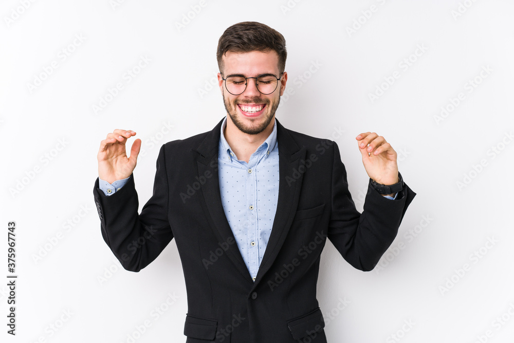 Young caucasian business man posing in a white background isolated Young caucasian business man joyful laughing a lot. Happiness concept. Young caucasian business man posing in a white background isolated Young caucasian business man joyful laughing a lot. Happiness concept.