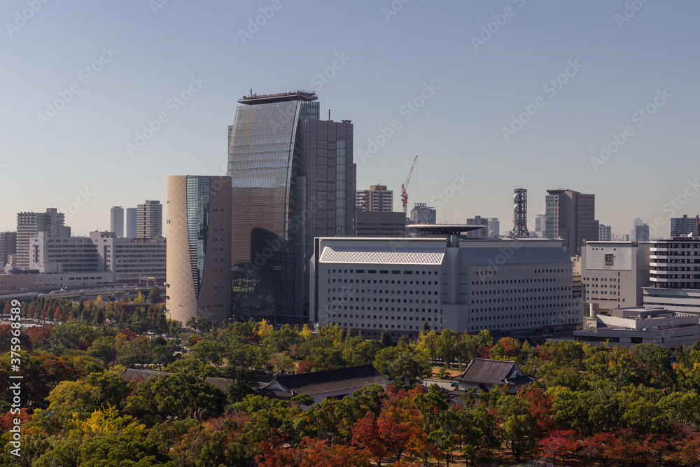 Fototapeta premium Skyscraper from the castle of Osaka (Japan)