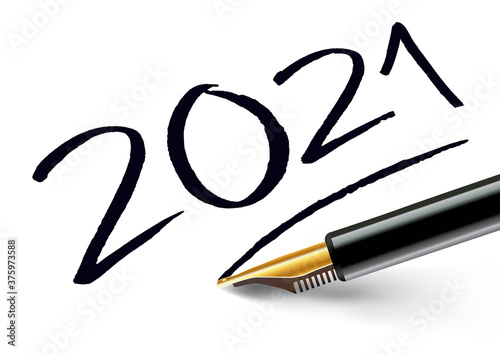 vœux 2021 inscrit sur un papier blanc à l’encre noir avec un stylo plume et souligné comme une signature.