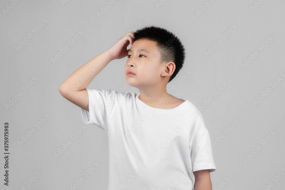 Asian boys studio portrait on gray background Asian boys studio portrait on gray background