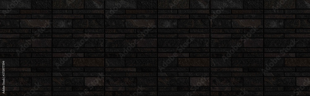 Panorama of Black pattern of black stone cladding wall tile texture and ...