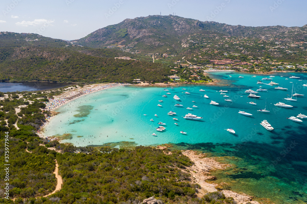 Naklejka premium Aerial shot in Sardinia with wonderful beaches and stunning landscapes