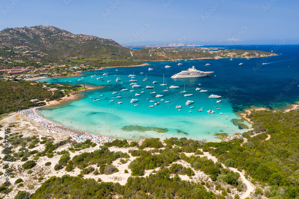 Aerial shot in Sardinia with wonderful beaches and stunning landscapes