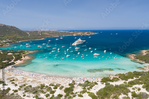 Aerial shot in Sardinia with wonderful beaches and stunning landscapes photo