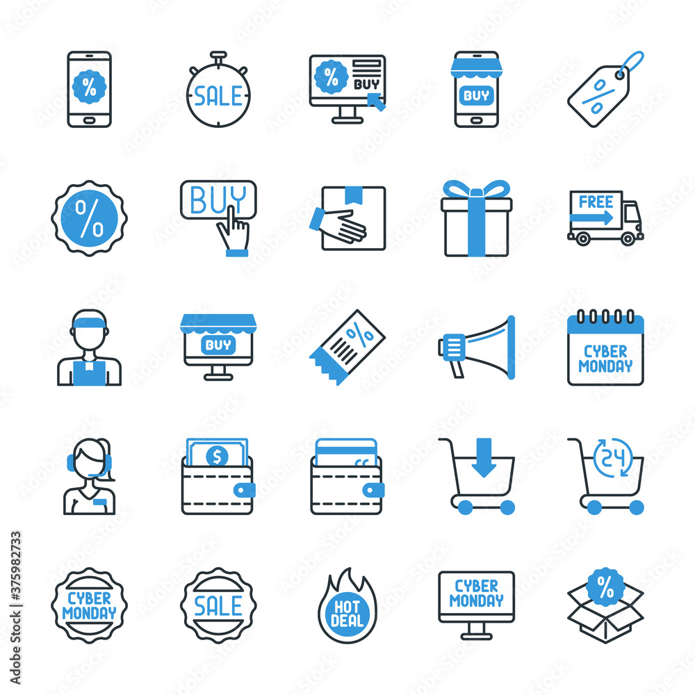 cyber monday blue line icons pack cyber monday blue line icons pack