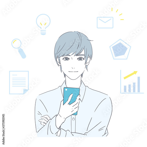 スマートフォンを操作する男性のビジネスイメージイラスト