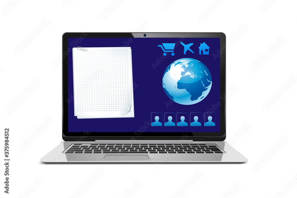 3d rendering of laptop computer isolated on white background and business graph concept 3d rendering of laptop computer isolated on white background and business graph concept