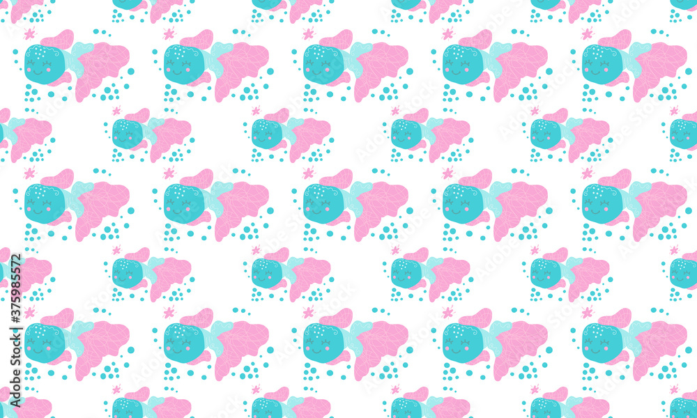 custom made wallpaper toronto digitalSeamless pattern of cute cheerful blushing fish with, starfishes and bubbles on a white background. Design for baby products, nursery, clothing, fabric, wallpaper in Scandinavian style. Vector.