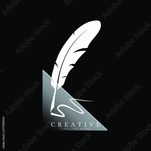 feather pen logo white with triangle gradation vector design template