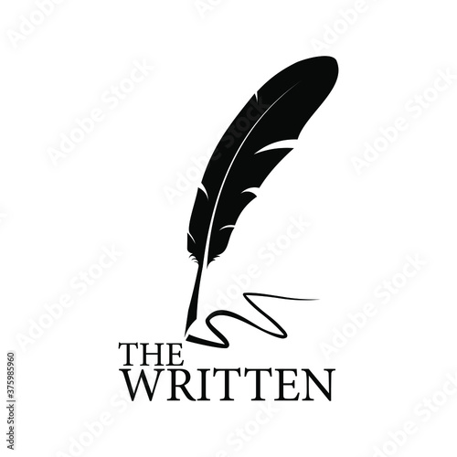 the written feather pen logo silhouette vector design template