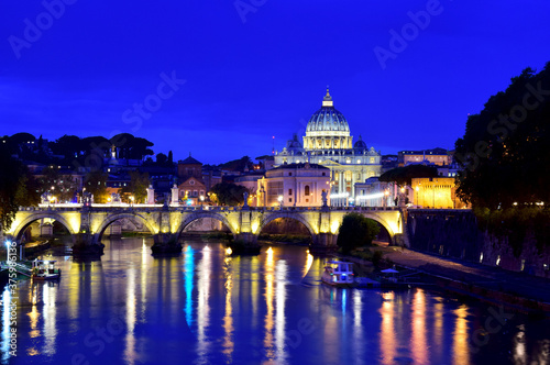 Saint Peter Cathedral and bridge at night in Rome, Italy © alessandro