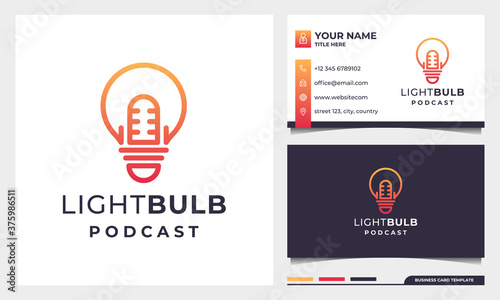 Light Bulb Podcast mic logo design, creative Smart Podcast Logo Inspiration with business card template