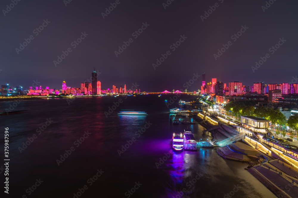 Wuhan Yangtze River and city night and light show scenery
