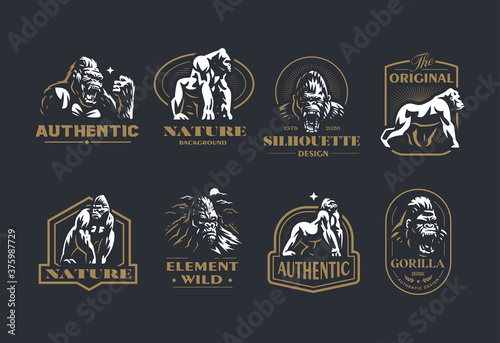 Papier peint Collection of vintage gorilla vector emblems