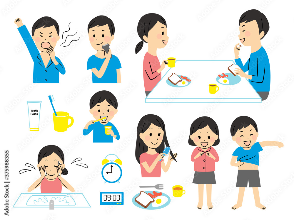 illustration of family members in the morning illustration of family members in the morning