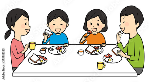 illustration of family members having breakfast