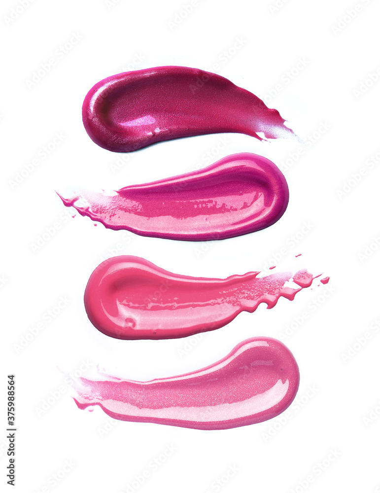 Different lip gloss swatches isolated on white Different lip gloss swatches isolated on white