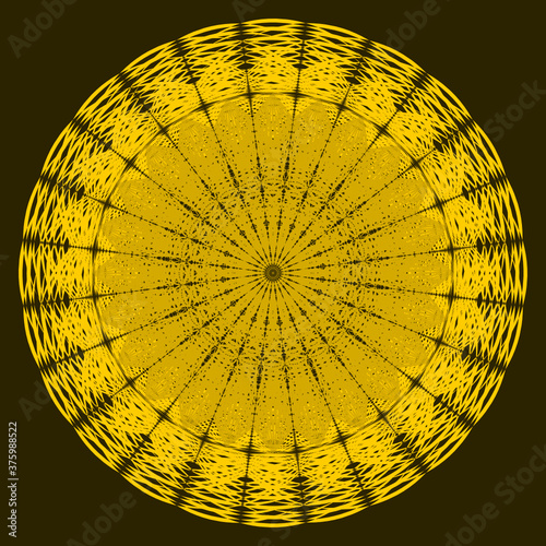 Ornate vector with circle pattern forming golden flower. Usable for decoration and background card, banner, cover, etc