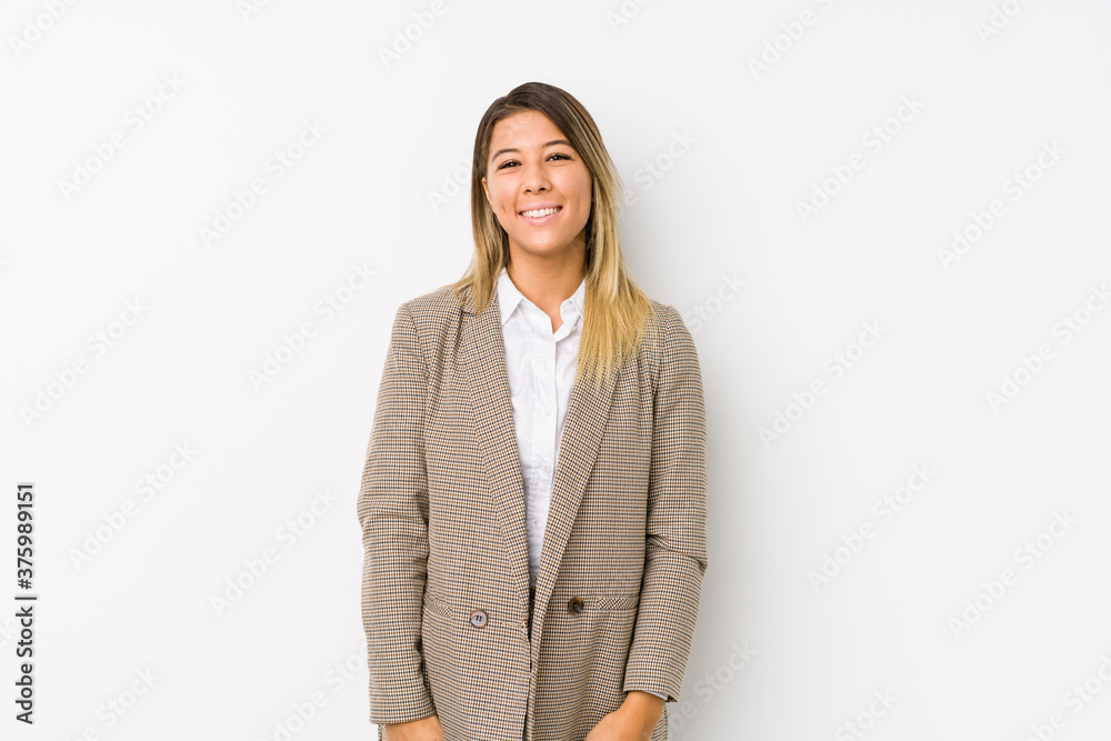 Young caucasian business woman isolated happy, smiling and cheerful. Young caucasian business woman isolated happy, smiling and cheerful.