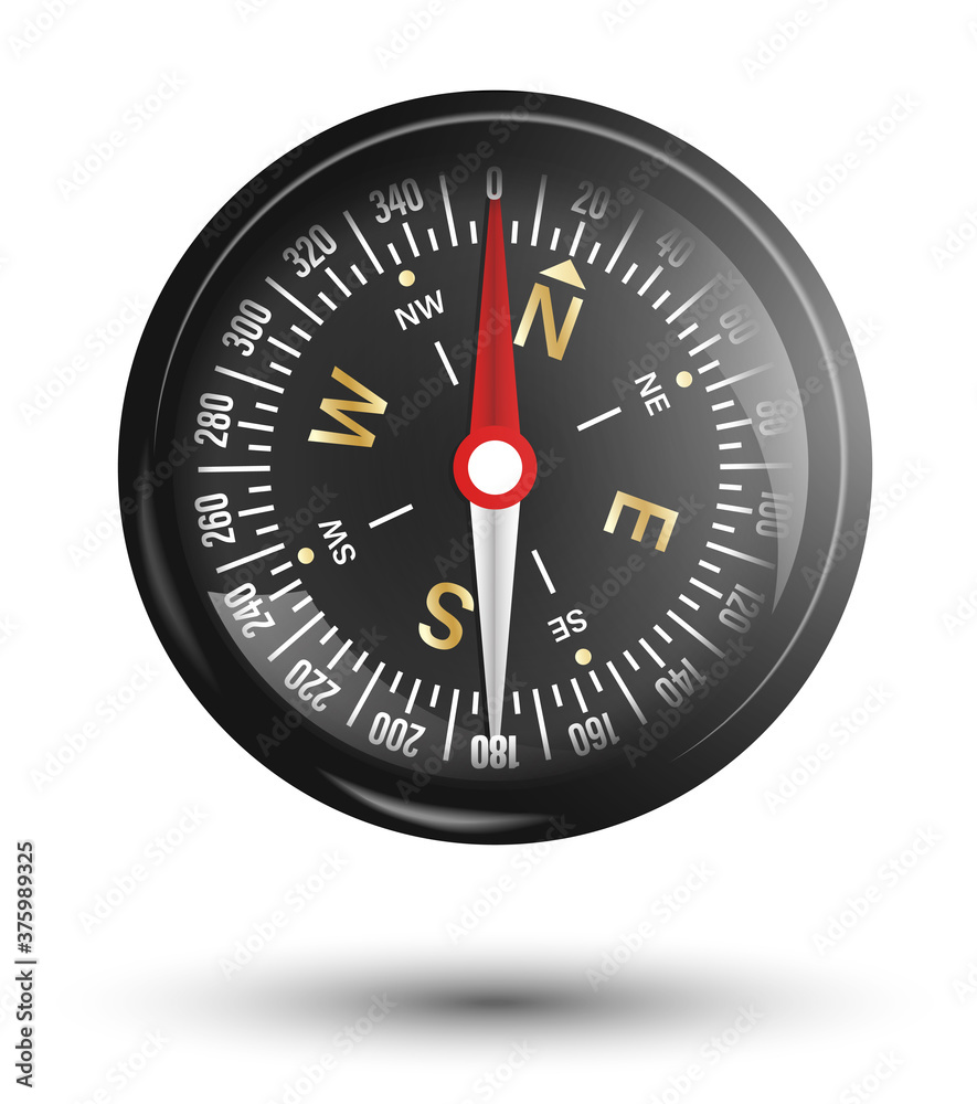 magnetic compass with arrow and scale. Compass dial. Travel, a device for determining the location and direction of a tourist. Vector magnetic compass with arrow and scale. Compass dial. Travel, a device for determining the location and direction of a tourist. Vector