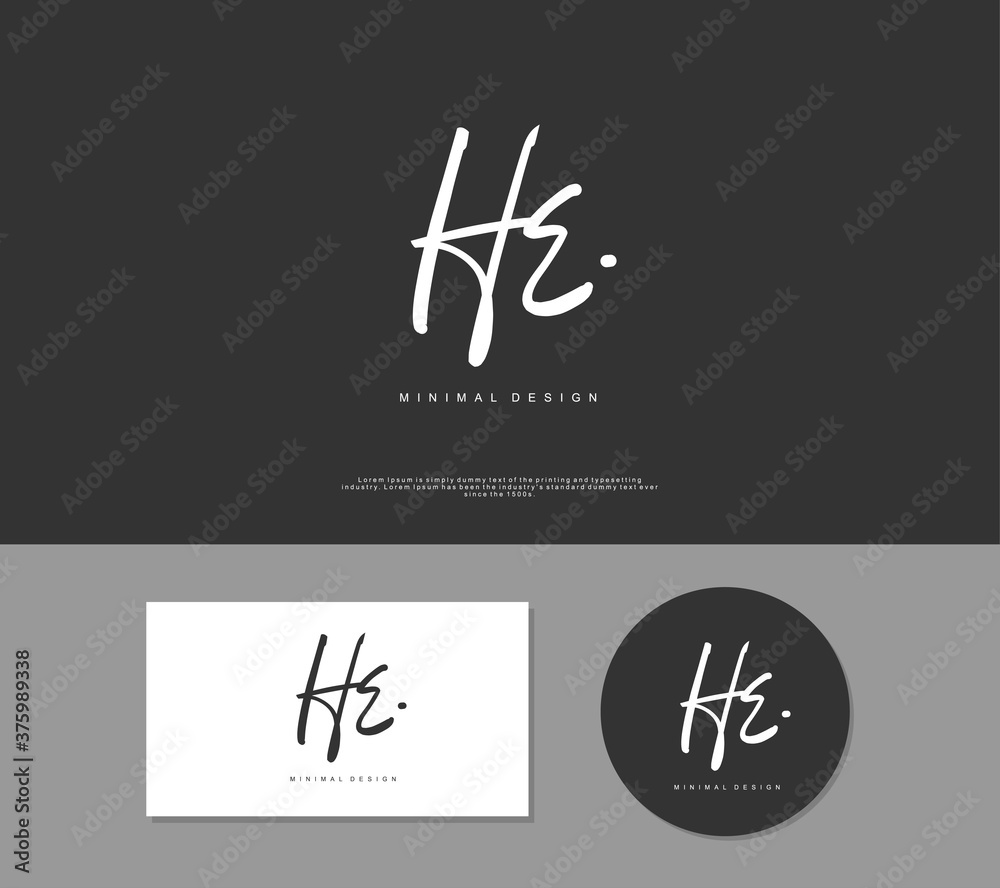 HE Initial handwriting or handwritten logo for identity. Logo with signature and hand drawn style.