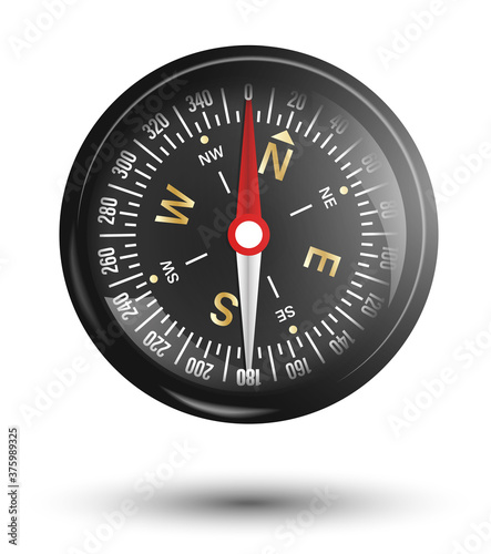magnetic compass with arrow and scale. Compass dial. Travel, a device for determining the location and direction of a tourist. Vector