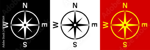 compass icon with an arrow and scale. Travel, device for determining the location and direction of tourist. Vector