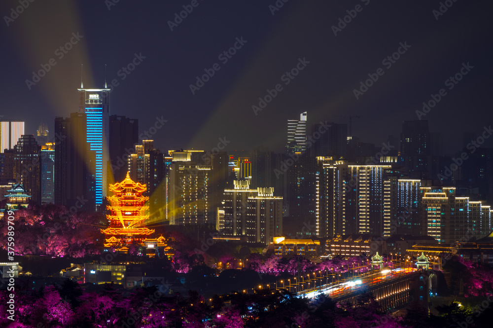 Wuhan Yangtze River and city night and light show scenery