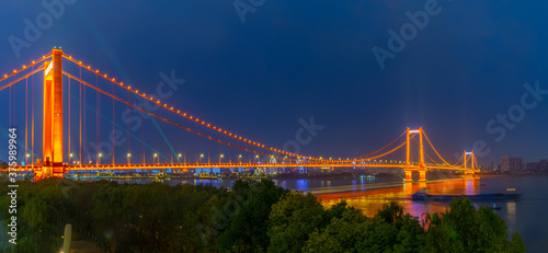 Wuhan Yangtze River and city night and light show scenery