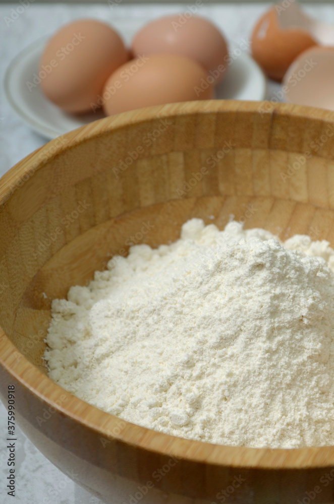 flour and eggs on the table flour and eggs on the table
