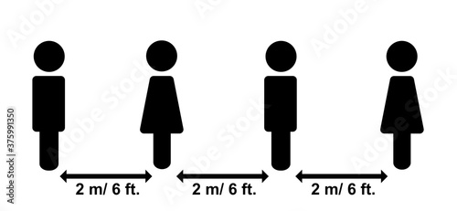 Concept social distancing separator. The people separate from each other. New normal, physical distancing, line up. Silhouette vector design.